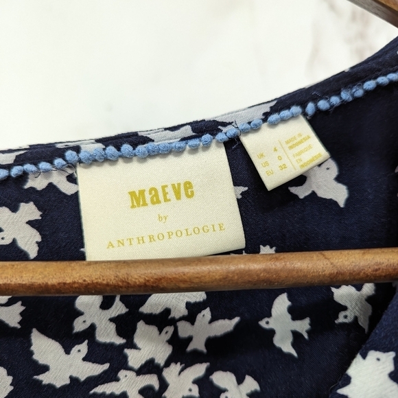 Anthropologie Top Women XS 0 Blue Bird Print Collar Crop Swallow Maeve - Picture 3 of 10